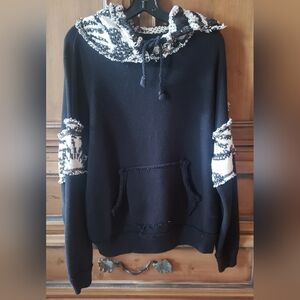 Free People Woman's Black and White Hoodie Sweatshirt medium